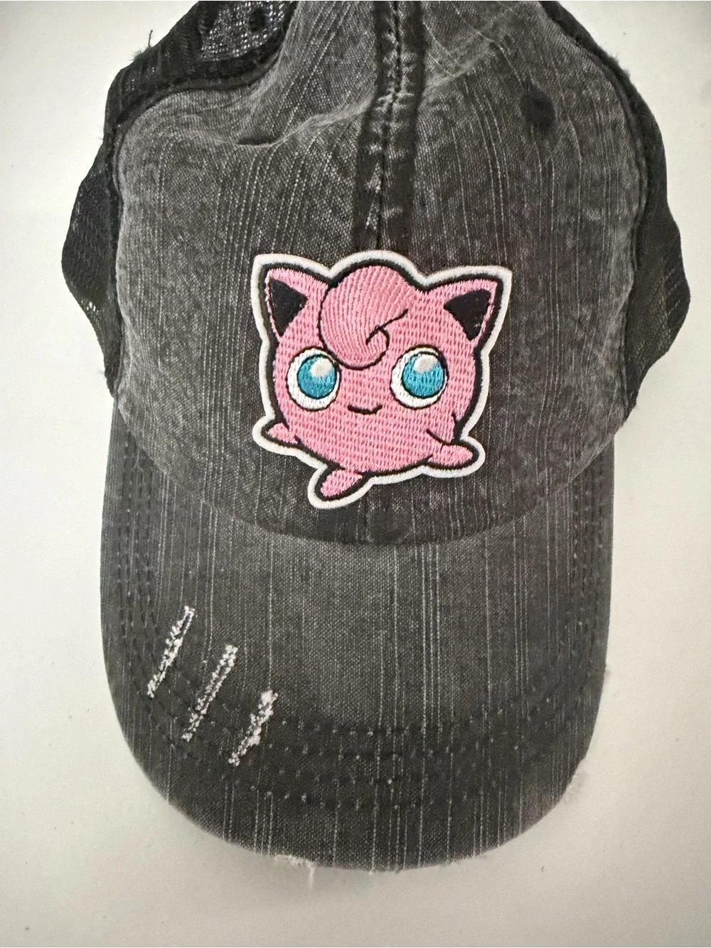 Black Trucker Cap with Pink Jigglypuff Patch pokemon
